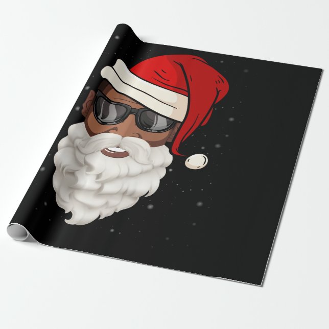 Santa Claus Black Xmas Santa Afro African American Wrapping Paper (Unrolled)