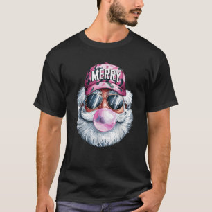 Santa Claus Blowing Bubble Gum pink Merry Christma T-Shirt