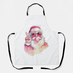 Santa Claus Blowing Bubble Gum Pink Sunglasses Apron