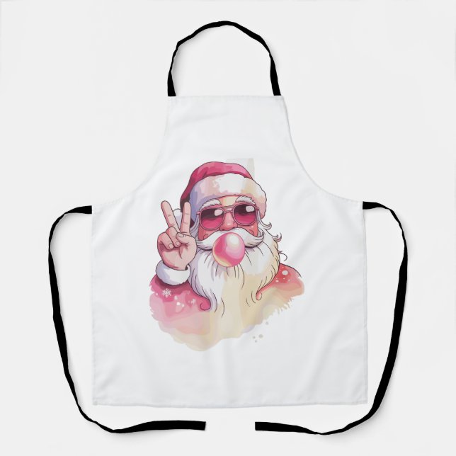 Santa Claus Blowing Bubble Gum Pink Sunglasses  Apron (Front)