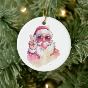 Santa Claus Blowing Bubble Gum Pink Sunglasses  Ceramic Ornament