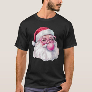 Santa Claus Blowing Bubble Gum Pink Sunglasses Chr T-Shirt
