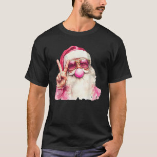 Santa Claus Blowing Bubble Gum Pink Sunglasses Chr T-Shirt