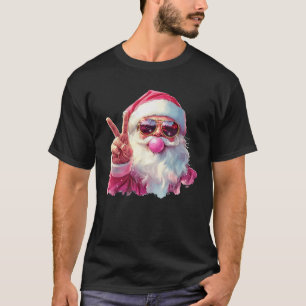 Santa Claus Blowing Bubble Gum Pink Sunglasses Chr T-Shirt