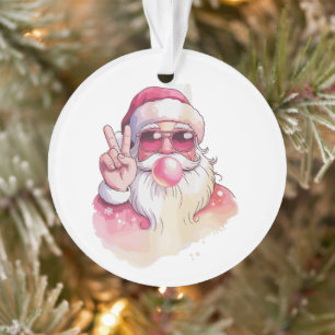 Santa Claus Blowing Bubble Gum Pink Sunglasses Ornament