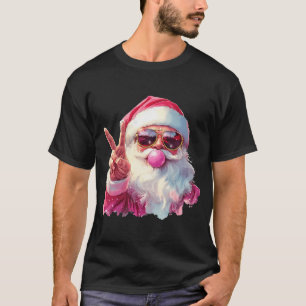 Santa Claus Blowing Bubble Gum Pink Sunglasses T-Shirt