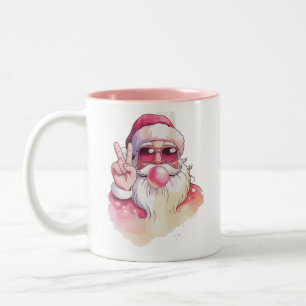 Santa Claus Blowing Bubble Gum Pink Sunglasses Two-Tone Coffee Mug