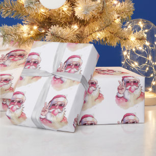 Santa Claus Blowing Bubble Gum Pink Sunglasses  Wrapping Paper