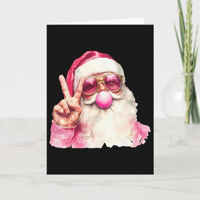 Santa Claus Blowing Bubble Gum Pink Sungles Christ Card (Front)