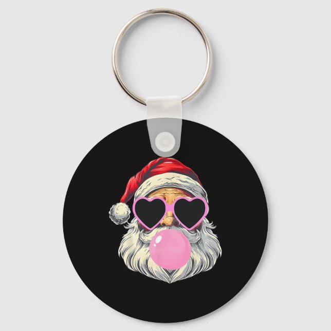 Santa Claus Blowing Bubble Gum Pink Sungles Christ Key Ring (Front)