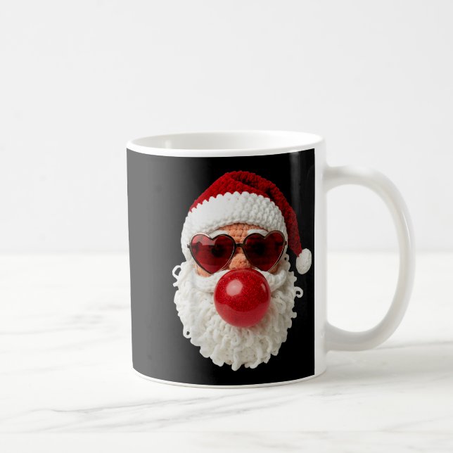 Santa Claus Blowing Yarn Crochet Bubble Gum Heart  Coffee Mug (Right)