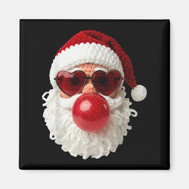 Santa Claus Blowing Yarn Crochet Bubble Gum Heart  Magnet (Front)