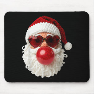 Santa Claus Blowing Yarn Crochet Bubble Gum Heart Mouse Pad