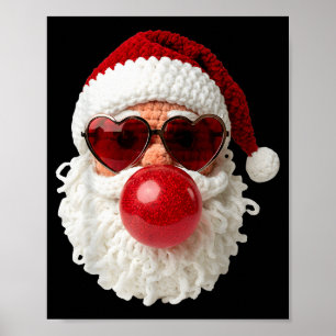Santa Claus Blowing Yarn Crochet Bubble Gum Heart Poster