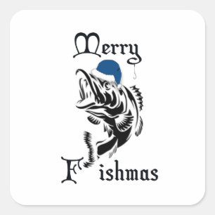 Santa Claus Blue Fishmas Fishing Fish xmas  Square Sticker
