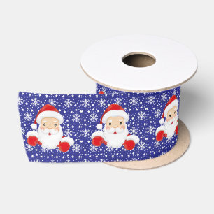 Santa Claus Blue Snowflakes Christmas 3 inch Wide Satin Ribbon