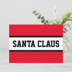 SANTA CLAUS Bold Sporty Red Black White Stripes Holiday Card