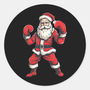 Santa Claus Boxer Boxing Kickboxing Christmas Mart Classic Round Sticker