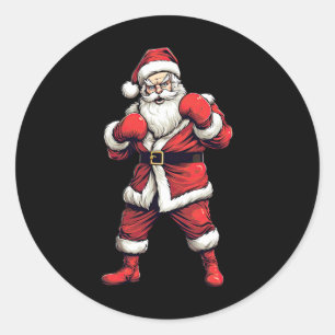 Santa Claus Boxer Boxing Kickboxing Christmas Xmas Classic Round Sticker