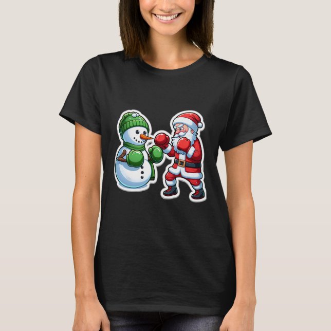 Santa Claus Boxing Snowman Christmas  T-Shirt (Front)