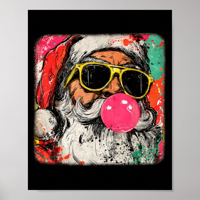 Santa Claus Bubble Gum Merry Xmas Painting Men Wom Poster (Front)