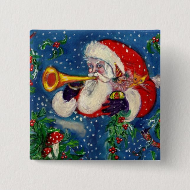 SANTA CLAUS  BUGLER Musical Christmas Night 15 Cm Square Badge (Front)