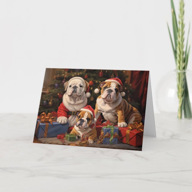 Santa Claus Bulldogs Christmas greeting card  (Front)