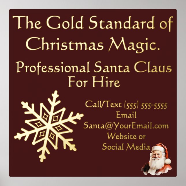 Santa Claus Business Card Print Gold  (Front)