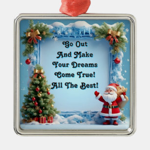 Santa Claus by a Festive Christmas Tree Metal Ornament