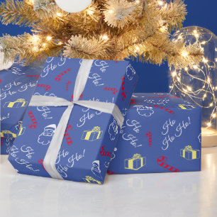 Santa Claus Candy Cane Pattern Blue Christmas Wrapping Paper