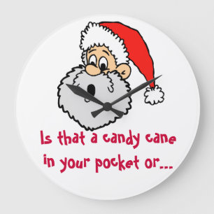 Santa Claus Candy Cane Pocket Joke Large Clock