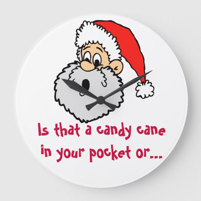 Santa Claus Candy Cane Pocket Joke Large Clock (Front)
