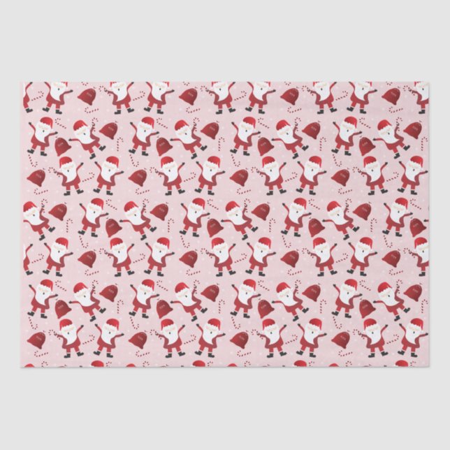 Santa Claus Candy Canes Pattern Red Tissue Paper (Front)