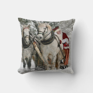 Santa Claus Carriage Christmas Holiday Cushion