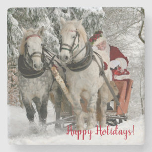 Santa Claus Carriage Christmas Holiday Stone Coaster