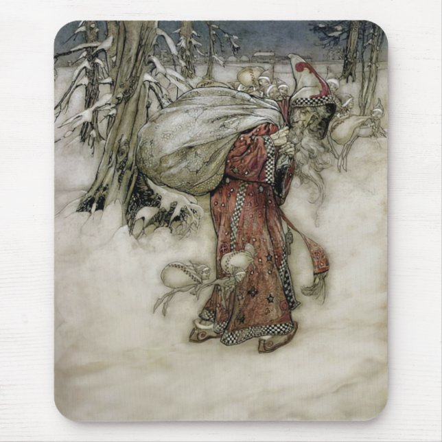 Santa Claus Carrying a Sack of Gifts through Snow Mouse Pad (Front)