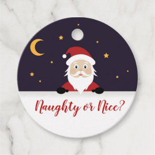 Santa Claus cartoon asks naughty or nice Favour Tags