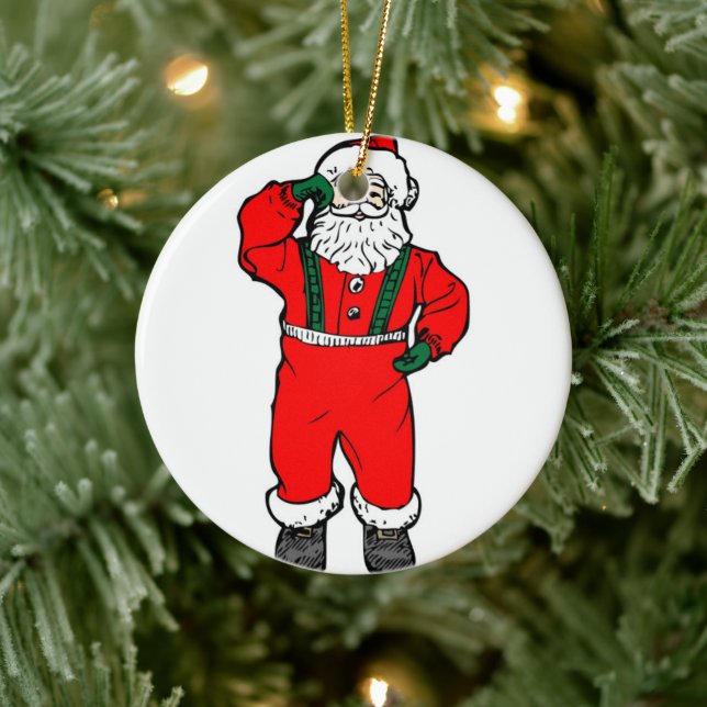 Santa Claus Cartoon Illustration Ceramic Ornament (Tree)