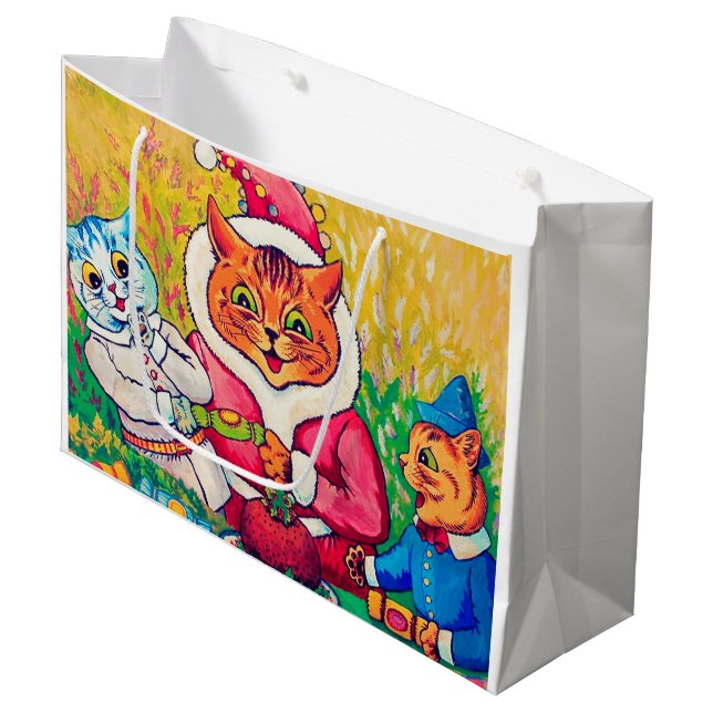 Santa Claus Cat, Louis Wain Large Gift Bag (Front Angled)