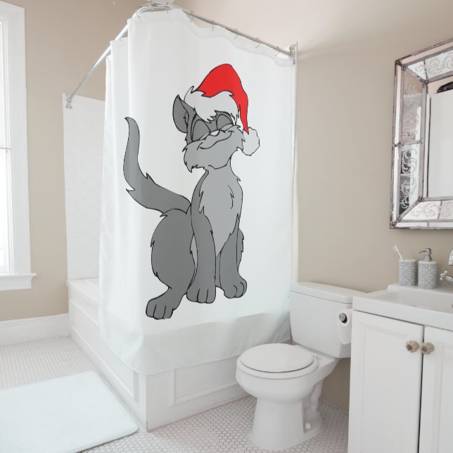 Santa Claus cat with a red santa hat Shower Curtain (In Situ)