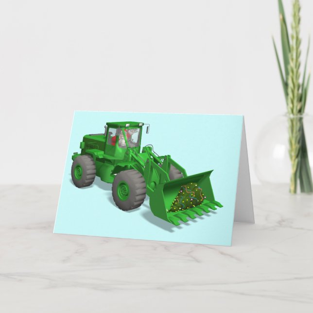 Santa Claus Caterpillar Driver Holiday Card (Front)
