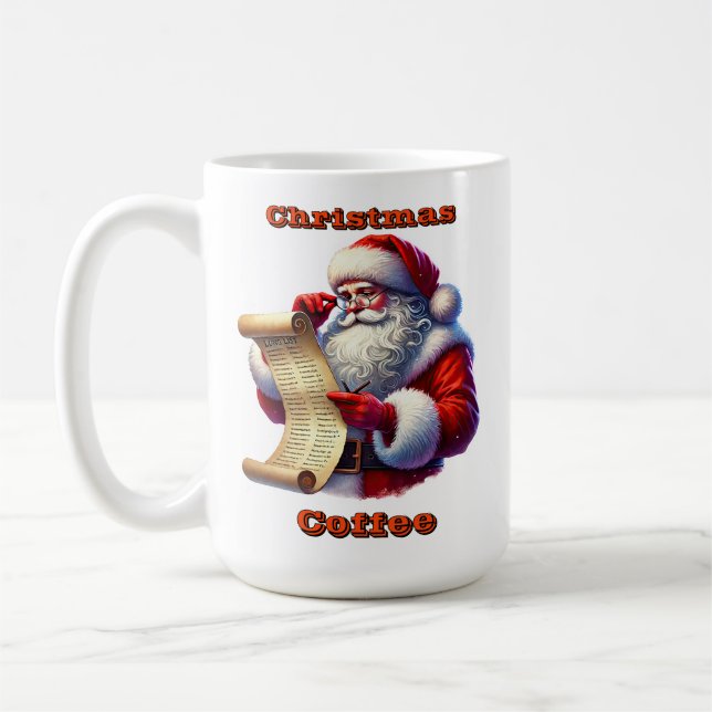 Santa Claus Checking His List of Children's Wishes Coffee Mug (Left)