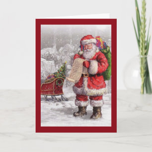 Santa Claus Checking His List Twice Holiday Card