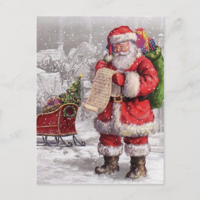 Santa Claus Checking His List Twice Holiday Postcard (Front)