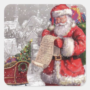 Santa Claus Checking His List Twice Square Sticker