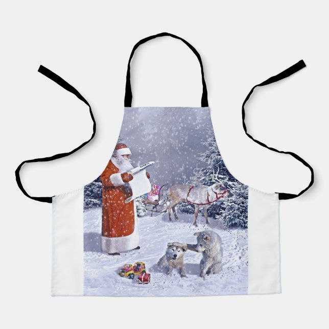 Santa Claus checking the gift list Apron (Front)