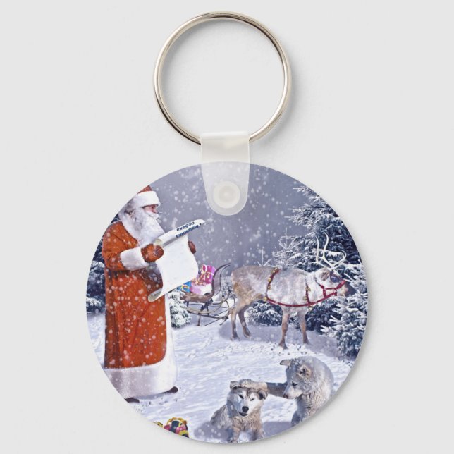 Santa Claus checking the gift list Key Ring (Front)