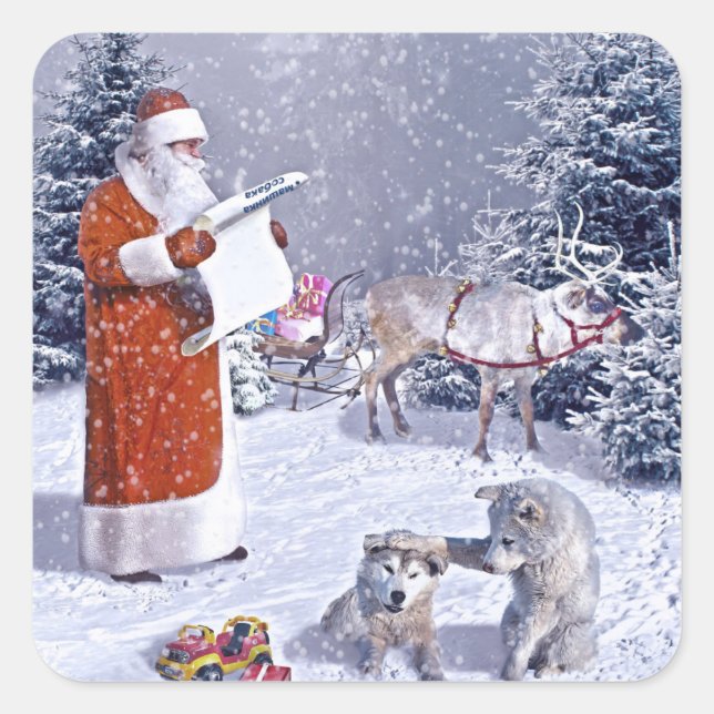 Santa Claus checking the gift list Square Sticker (Front)