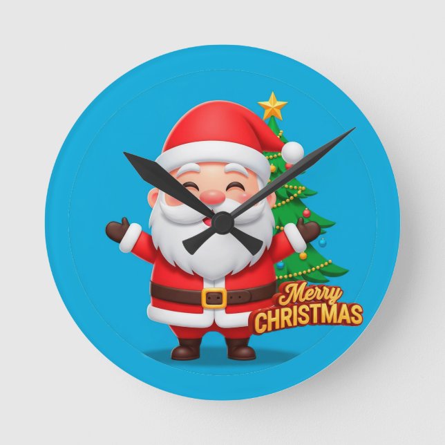 Santa Claus Cheerful Greeting Round Clock (Front)