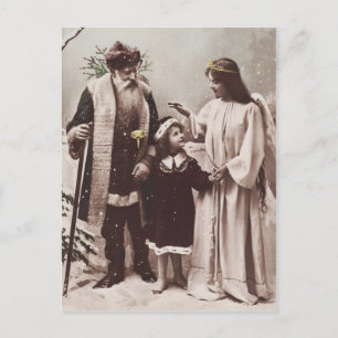 Santa Claus Child Angel vintage Christmas Postcard
